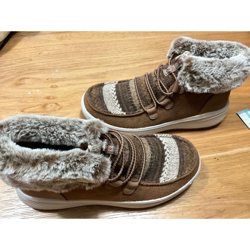 Skechers BOBS Skipper Tide Pool Chestnut Faux Fur Ankle Boots 114275 Womens 8.5